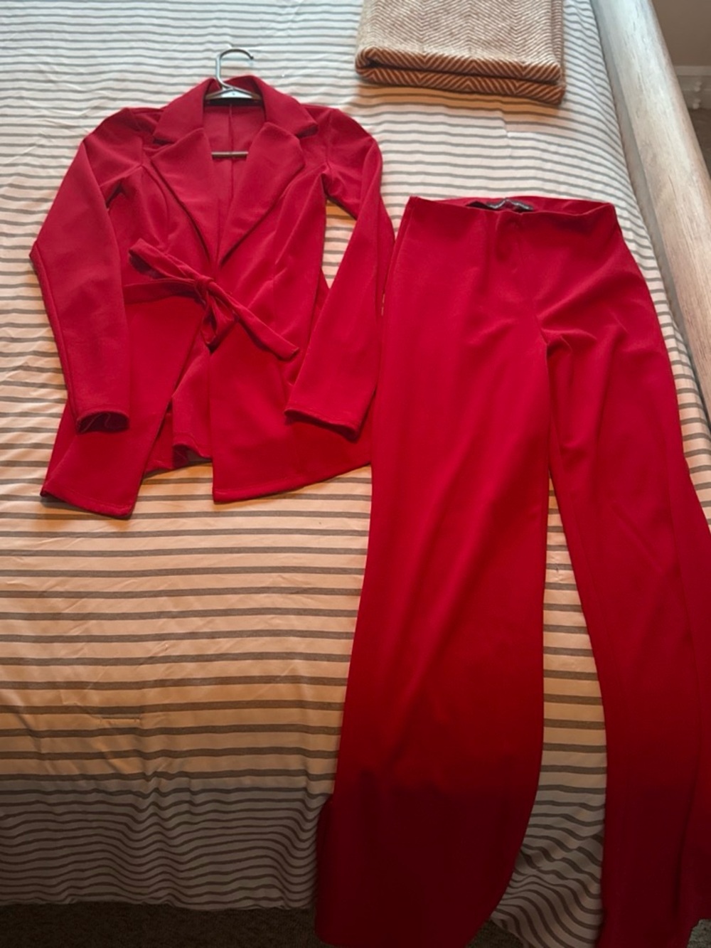 naked wardrobe Red Tailored Blazer with Wide-Leg Trousers